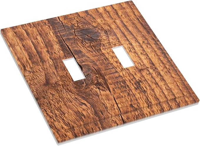 Brown Wood Grain Rustic Natural Burl Print Decorative Switch Plates 2 Gang Double Toggle Outlet Light Switch Cover Wall Plate Electrical Faceplate for Farmhouse Home Decor