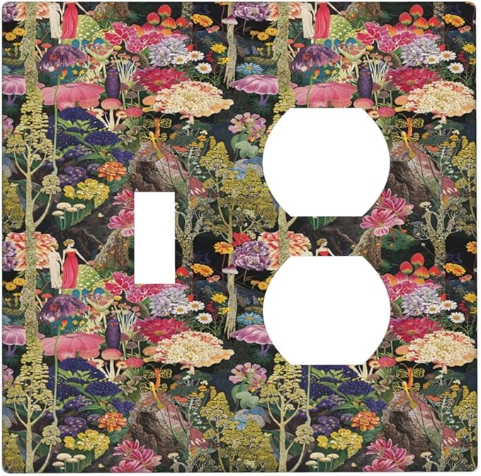 Dreamy Tropical Rainforest Colorful Mushroom Wildflower Wallplates 1 Toggle 1 Duplex Switch Plate Electrical GFCI Faceplate Decorative Light Switch Covers for Farmhouse Kids Room Decor