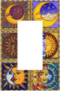 Mexican Talavera Tiles Star Pattern Celestials Theme Print Decorative Outlet Covers 1 Gang Single Rocker Light Switch Cover Plate Wall Plates GFCI Faceplate for Kitchen Home Decor