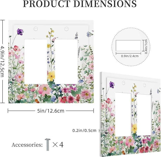 Decorative Outlet Covers Boho Colorful Flowers Plant Rustic Wildflower 2 Gang Double GFCI Rocker Electrical Wall Panels Light Switch Cover Plate for Bed Room Bathroom Decor