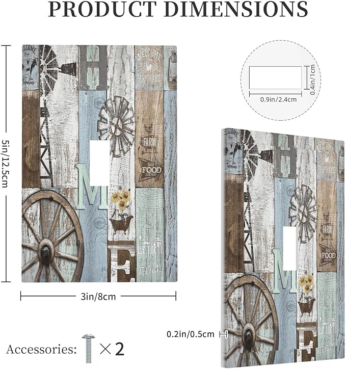 Rustic Western Barn Door Vintage Windmill Decorative Light Switch Cover 1 Gang Single Toggle Device Electrical Faceplate Switchplates Decorator Outlet Wall Plate for Farmhouse Home Decor