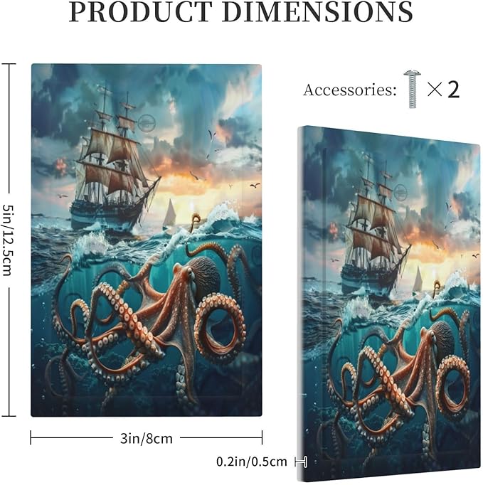Light Switch Cover Sailboat Ship Octopus Ocean Sea Waves Decorative Switch Plates 1 Gang Blank No Device Outlet Covers Electrical Wall Plates for Bathroom Bedroom Decor