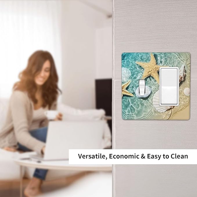 Outlet Covers Beach Starfish Ocean Conch Cameo Shell 1 Toggle 1 Rocker Combination Decorative Wall Plate Electrical Switch Plates Light Switch Cover Plate For Decor Kids Room Decor