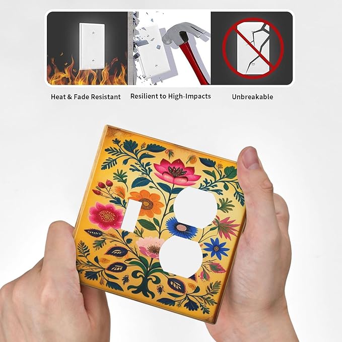 Decorative Art Light Switch Covers BlackCat&Flowers 2 Gang Single Toggle Duplex Combination Electrical Faceplate Switchplate Wall Plate for Home Decor