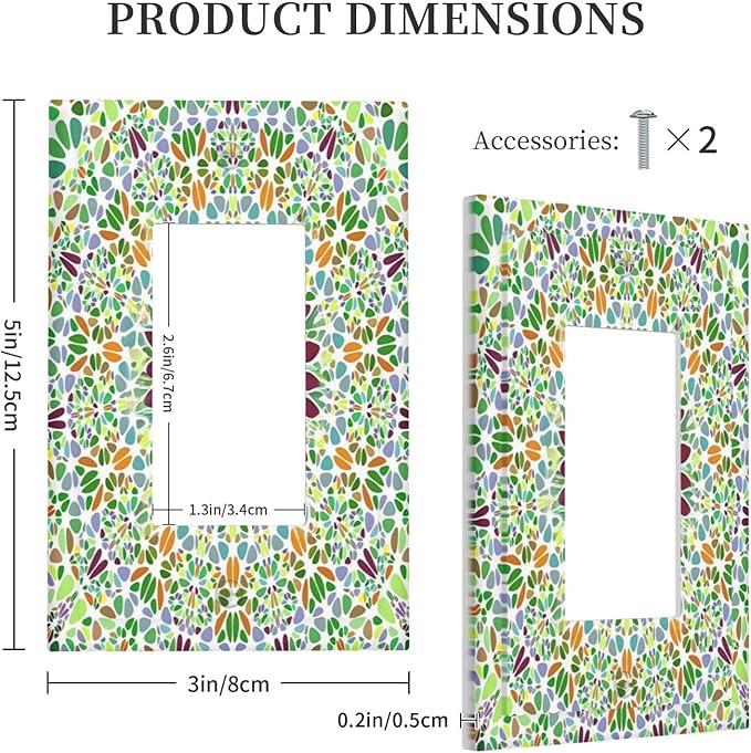 Mandala Flower Abstract Round Mosaic Floral Decorative Outlet Covers 1 Gang Single Rocker Light Switch Cover Plate Wall Plates GFCI Faceplate for Bedroom Living Room Decor