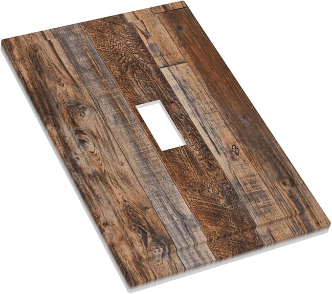 Vintage Board Rustic Brown Wood Texture Decorative Light Switch Cover 1 Gang Single Toggle Device Electrical Faceplate Switchplates Decorator Outlet Wall Plate for Farmhouse Home Decor