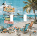 Ocean Beach Tropical Palm Tree Coastal Seaside Decorative Switch Plates 2 Gang Double Toggle Outlet Light Switch Cover Wall Plate Electrical Faceplate for Kids Room Living Room Decor