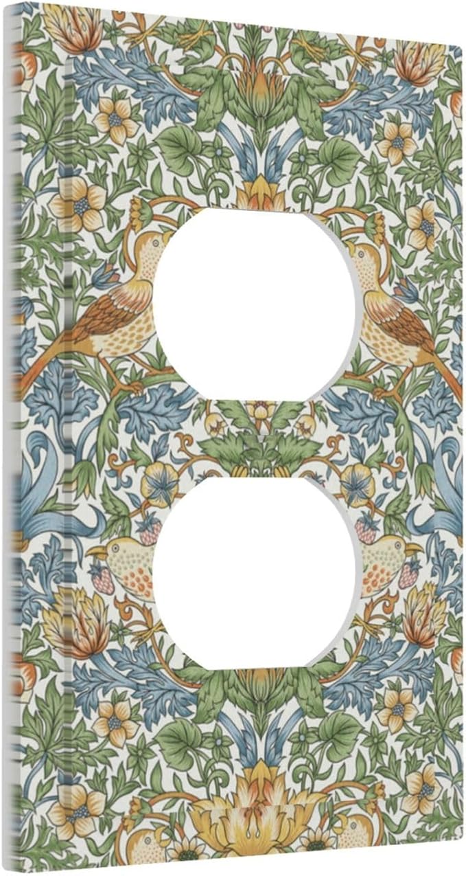 William Morris Strawberry Thrush Birds Vintage Floral Flowers Plant 1 Gang Electrical Duplex Outlet Covers Receptacle Light Switch Cover Decorative for Country Bedroom Home Living Room Décor