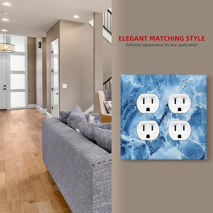 Outlet Covers Blue Marble Abstract Luxury Modern 2 Gang Decorative Light Switch Cover Double Duplex Wall Plates Switch Plates Electrical Socket Covers for Bathroom Bedroom Decor