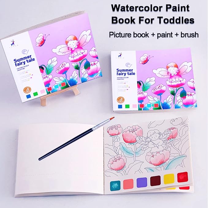 JUNQIU Watercolor Coloring Books for Kids Ages 4-8, Pocket Watercolor Painting Book for Toddlers, Arts and Crafts for Girls Gifts, Stocking Stuffers For Kids