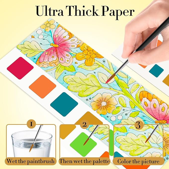 JCREN Watercolor Painting Books, Pocket Watercolor Painting Coloring Kit, Paint with Water Bookmarks Travel Activity Party Favors for Kids Toddlers Gifts for Boys and Girls