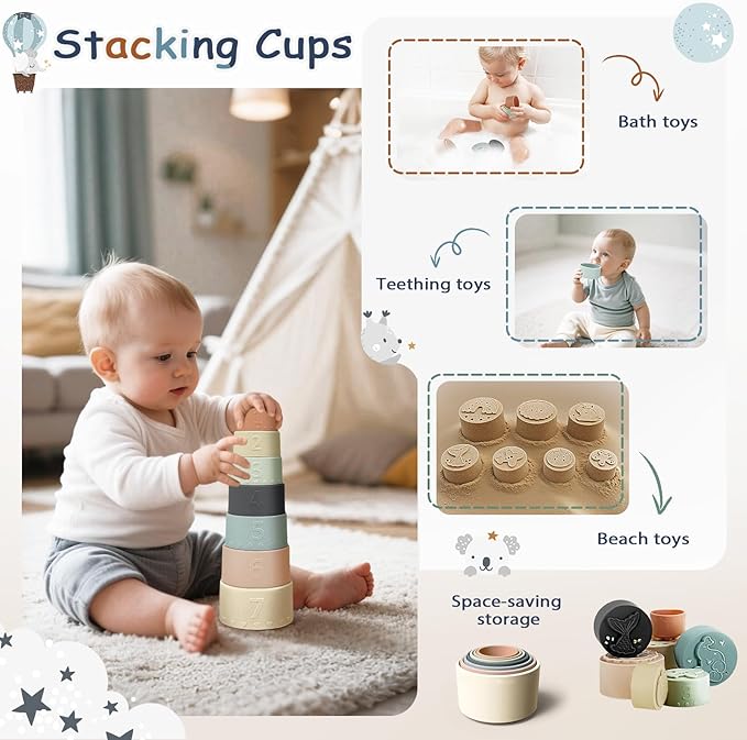 Montessori Toys for 6-12 Months, Baby Toys 6-12-18 Months with Baby Blocks Cup Toys, Pull String Toys, Shape Sorting Baby Development Toys for 6-24 Months Girls Boys Birthday Chiristmas Gifts