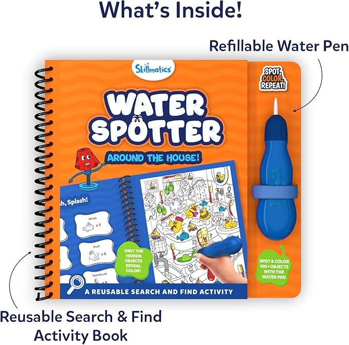 Skillmatics Reusable Search & Find Book - Water Spotter, Mess-Free, Paint with Water Kits, Fun Learning Activity, Travel Toy, Gifts for Boys & Girls Ages 4, 5, 6, 7, 8