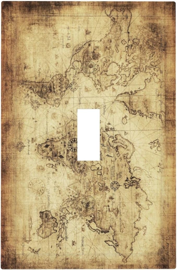 Old World Ocean Map 1 Gang Light Switch Plate Decorative Single Toggle Wall Plate Cover Electrical Switchplate Faceplate for Bedroom Room Decorate Jumbo