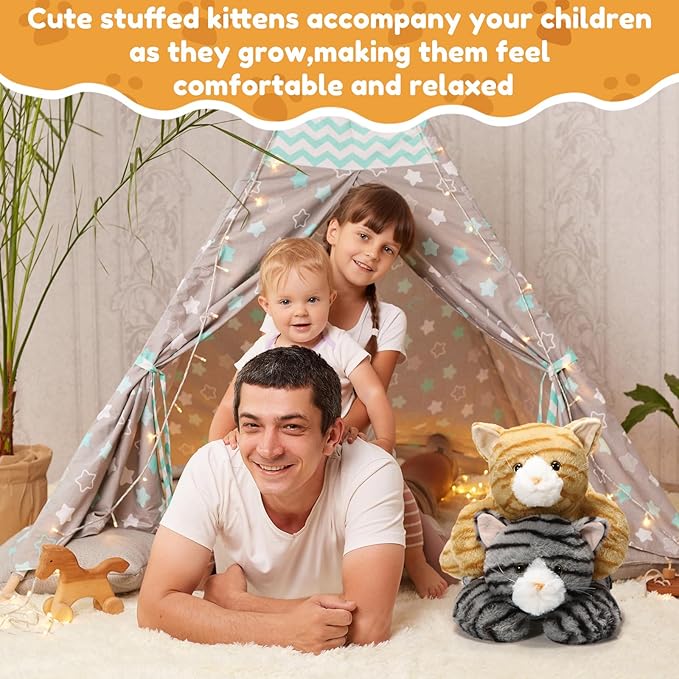 Libima 2 Pcs 16 Inch Cat Stuffed Animals 1.5 Lbs Orange Realistic Gray Cat Plush Toy Soft Stuffed Kitten Sensory Comfort Plush Throw Pillow for Adults Kids Christmas Birthday Gifts(Striped)