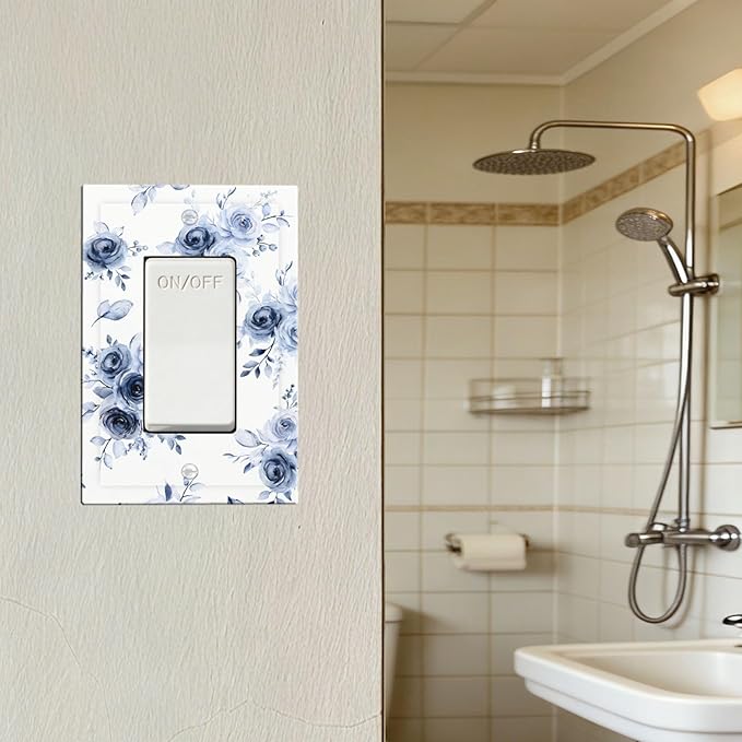 Watercolor Blue Roses Single Rocker Switch Cover - 1-Gang Standard US Size Serene Floral Light Switch Covers, French Country Vintage Bouquet for Farmhouse Homes
