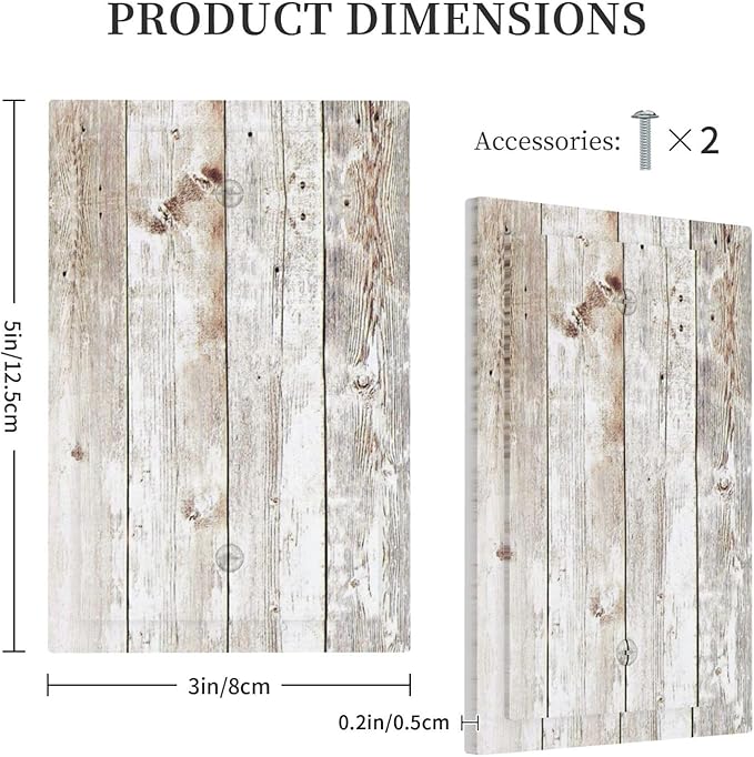 Vintage Light Wood Retro Rustic White Gray Oak Print Light Switch Cover Plate 1 Gang No Device Blank Electrical Wall Plates Faceplate Decorative Switch Plate Covers for Farmhouse Home Decor