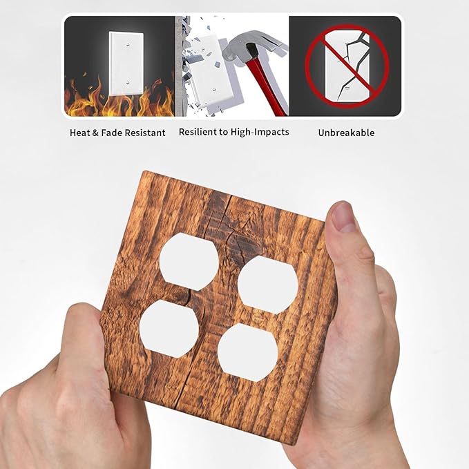 Brown Wood Grain Rustic Natural Burl Print Outlet Covers 2 Gang Double Duplex Decorative Light Switch Covers Electrical Wallplates Socket Faceplate for Farmhouse Home Decor