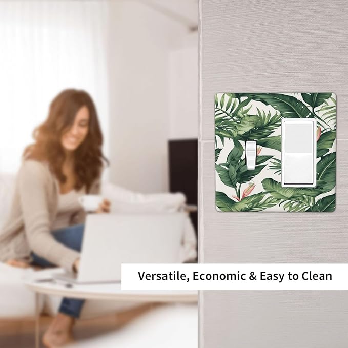 Tropical Leaf Jungle Botanical Palm Tree Greenery Floral Outlet Covers 1 Toggle 1 Rocker Combination Decorative Wall Plate Electrical Switch Plates Light Switch Cover Plate for Bedroom Living Room