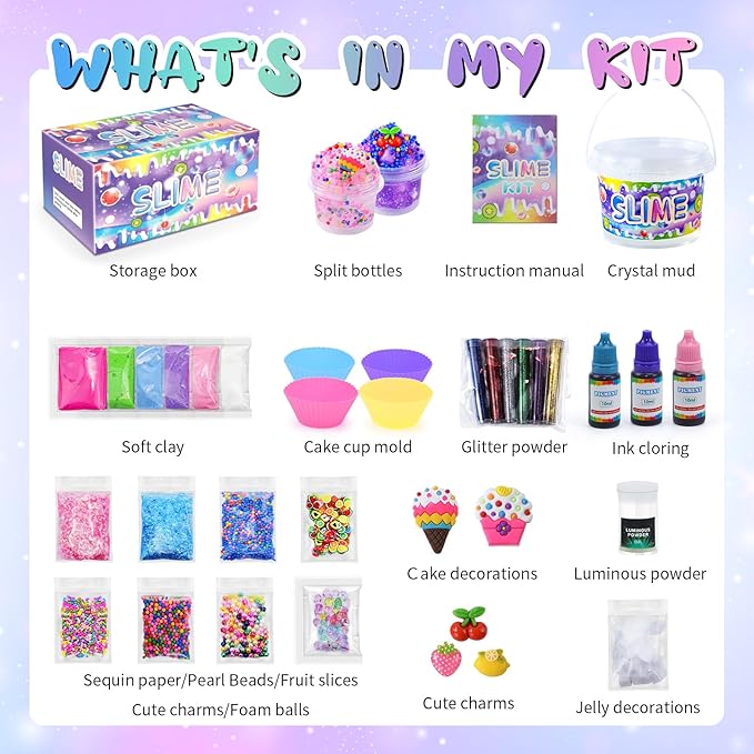 Elover Clear Slime Making Kits with Premade Slime for Kids DIY with 35 Sets Add-ins Jumbo Kit for 6-12 Years Old Girls Boys Present Party Favors, Large