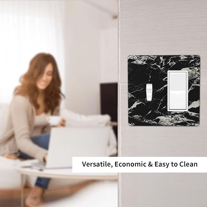 Black Marble Patterns Low Key Luxurious Outlet Covers 1 Toggle 1 Rocker Combination Decorative Wall Plate Electrical Switch Plates Light Switch Cover Plate for Bathroom Kitchen Decor