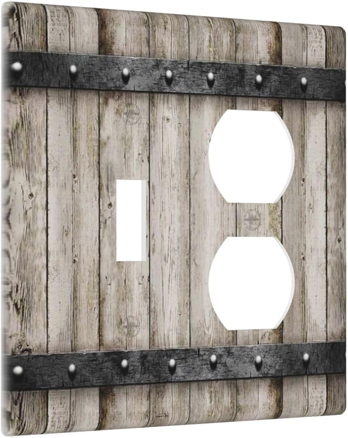 Vintage Retro Western Barn Cabin Wood 2 Gang 1 Toggle/Duplex Combo Outlet Light Switch Cover Wall Plate Electrical Faceplate Decorative Dual Device Switchplate