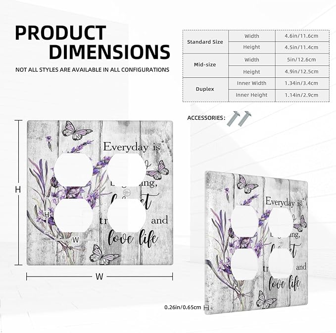 Decorative Outlet Covers Lavender Flower Purple Floral Butterfly on Plank Inspirational quotation 2 Gang Wall Plate Double Duplex Light Switch Cover Switch Plate Covers Faceplate