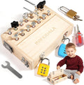 INIFEIDALA Montessori Busy Board - Wooden Sensory Activity Toy for 3-5 Year Olds with Locks, Keys & Screwdriver Tool Set | STEM Educational Gift for Fine Motor Skill Development