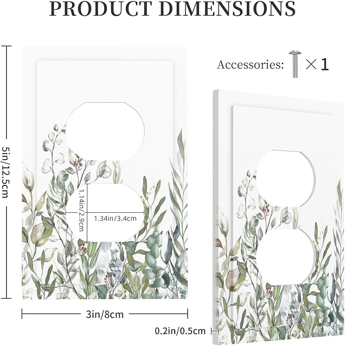 Wildflower Garden Rustic Green Leaf Floral Outlet Covers 1 Gang Duplex Light Switch Cover Decorative Switch Plates Electrical Receptacle Faceplate Wall Plate for Bed Room Living Room Decor