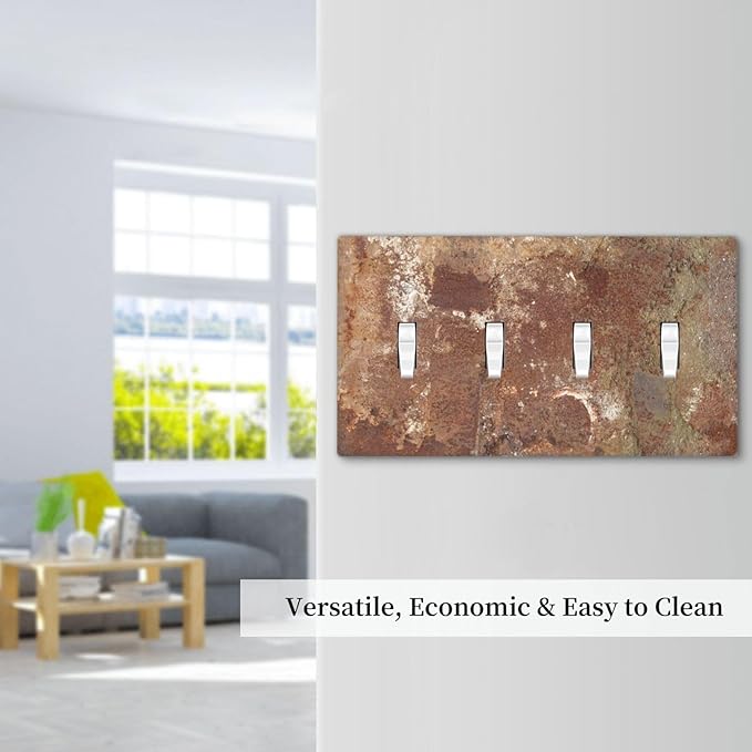 Light Switch Covers Shabby Old Aged Rusty Antique Brass Metal Quad Toggle Electrical Faceplate 4 Gang Wall Plate Decorative Switch Plates For Farmhouse Cabin Decor