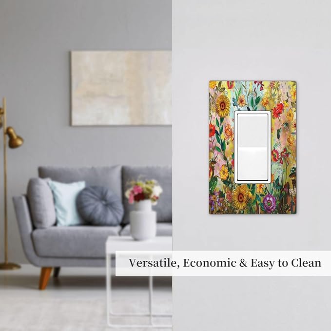 Fall Colorful Sunflower Floral 1 Gang Light Switch Cover Single Rocker Decorative Receptacle Outlet Covers GFCI Electrical Faceplate Switchplate for Bedroom Bathroom Kitchen Art Decor