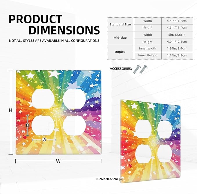 Personalized Light Switch Cover Plate Rainbowcolored Rays With White Stars 2 Gang Decorative Switch Plate Double Duplex Wall Plates Switch Plates and Outlet Covers for Nursery Home Decor
