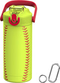 MYFOREST 14oz/400ml Insulated Kids Water Bottle, Odor-Free Surgical Grade Liner, Dishwasher-Safe, Name Spot, Soft Sipper, Gift for Sports Fan (Softball)