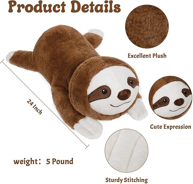 Sloth Weighted Stuffed Animals 5lbs- 24 Inch Weighted Plushies Sloth Stuffed Animals - Big Plush Pillow Cute Plush Toy Gifts for Kids & Adults