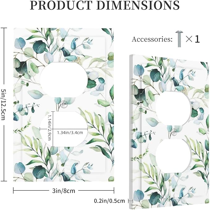 Green Olive Sage Eucalyptus Leaves 1 Gang Receptacle Wall Plate Duplex Outlet Covers Decorative Single Device Switchplate Face Wallplate Bedroom Decorate