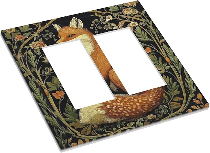Fox Morris Plants Flowers Vine Colorful Floral Decorative Outlet Covers 2 Gang Double Gfci Rocker Electrical Wall Panels Light Switch Cover Plate For Bed Room Living Room Decor