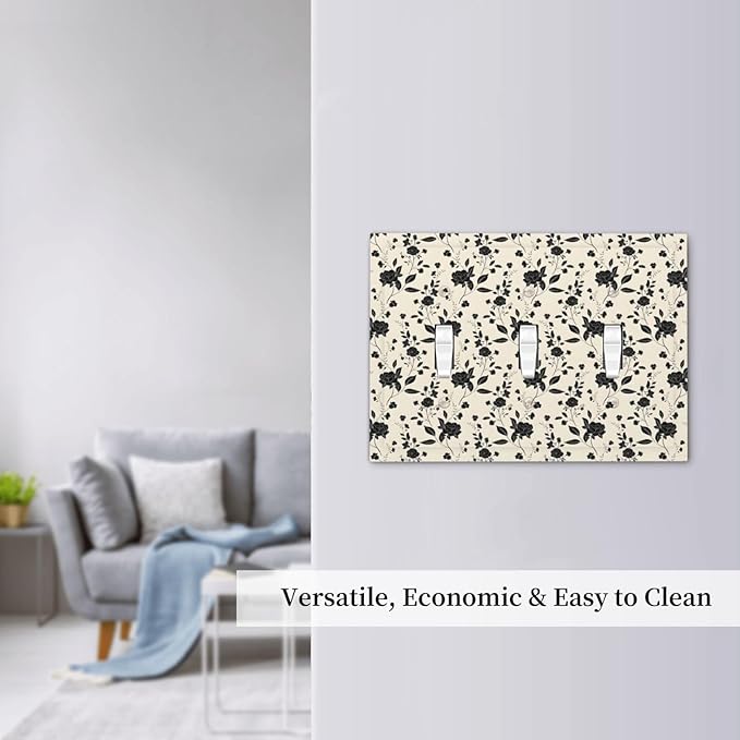 Black Rose Dark Romance Wildflowers Floral Decorative Switch Plates 3 Gang Wall Plate Triple Toggle Light Switch Cover Faceplate Electrical Wall Panels for Bedroom Living Room Decor