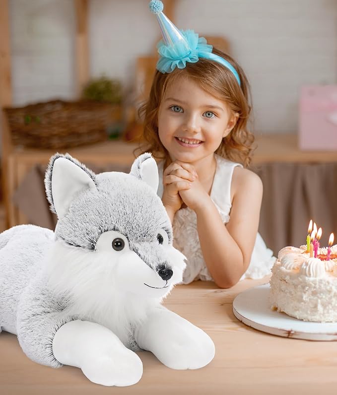 BENINY Large Winter Wolf Stuffed Animal Plush Toy 30", Super Soft Giant Fluffy Plushie Throw Pillow Gift for Birthdays & Christmas