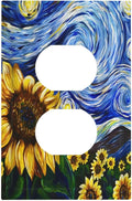 Vintage Abstract Blue Starry Sunflower Single Duplex Wall Plate Covers Light Switch Cover 1 Gang Outlet Plate Decorative Switchplate Covers Electrical Faceplate for Farmhouse Country Bedroom Decor