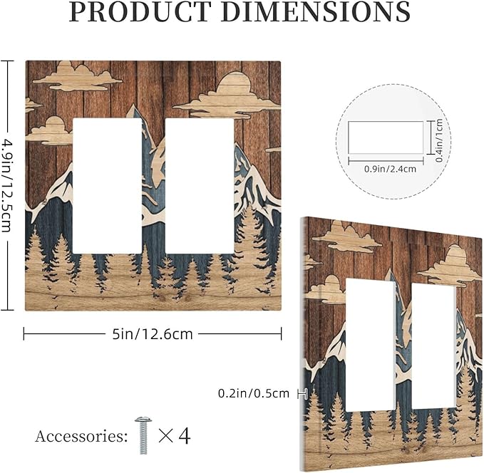 Blue Mountain Range Forest Nature Wilderness Wood Texture Decorative Outlet Covers 2 Gang Double GFCI Rocker Electrical Wall Panels Light Switch Cover Plate for Farmhouse Home Decor