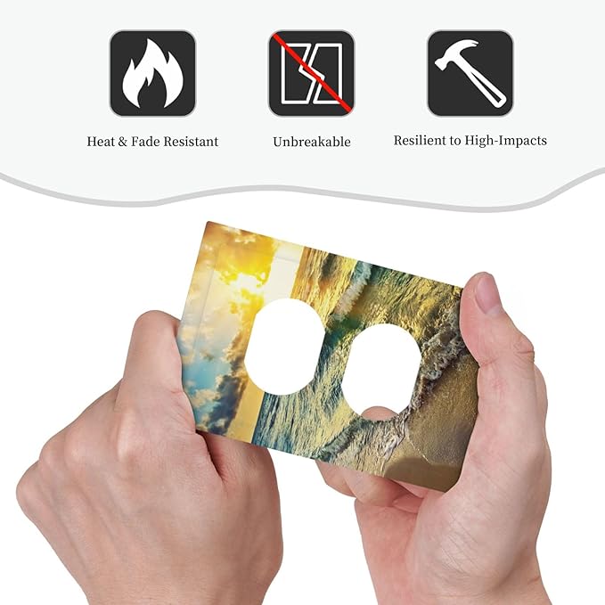 1 Gang Duplex Receptacle Switch Wall Plate Tropical Sea Sun Beach Ocean Waves Coastal Seaside Scene Hawaiian Sunrise Sunset Theme Switchplate Jumbo Size Electrical Outlet Cover Receptacle Plug Cover