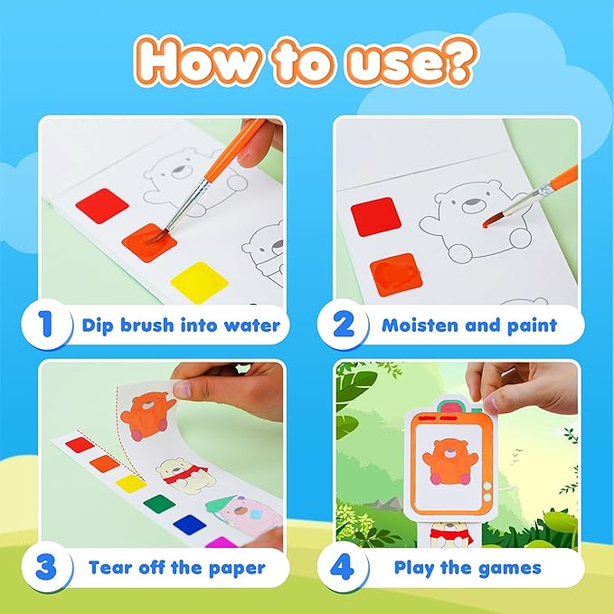 YPLUS Pocket Paint with Water Book for Toddler, Art Activities Craft Toys Watercolor Painting Paper for Kids, Gift for Kids Ages 1-3, 2-4, 4-6, Drawing with Brush- Unicorn