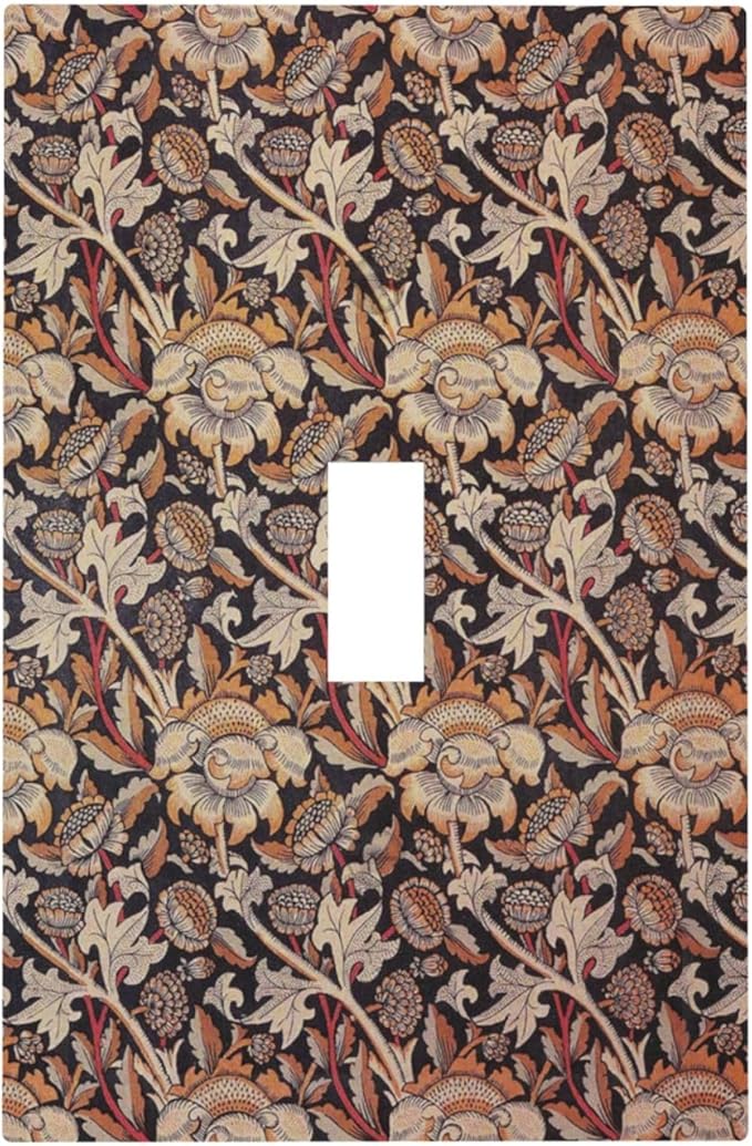Decorative Light Switch Cover Vintage William Morris Floral Plants 1 Gang Single Toggle Decorator Outlet Wall Plate Device Electrical Faceplate Switchplates for Bedroom living Room Decor