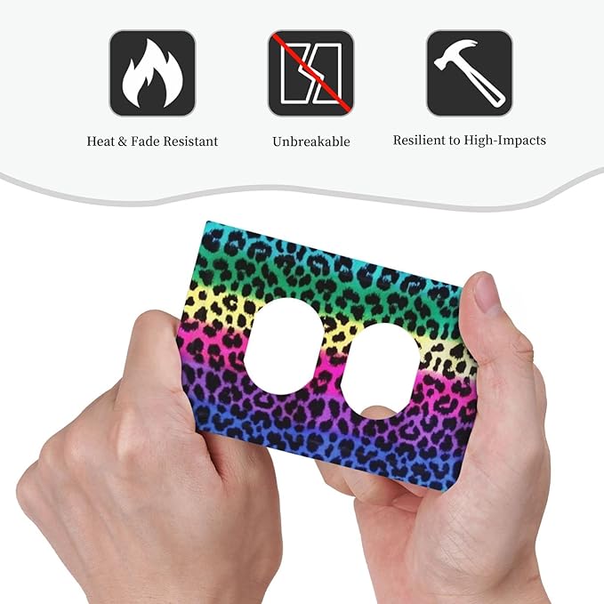Watercolor Colorful Rainbow Leopard Print 1 Gang Outlet Covers Duplex Receptacle Wall Plate Decorative Faceplate Switchplates African Animal Stripes Blue Purple Green Red Geometric Leopard Room Decor