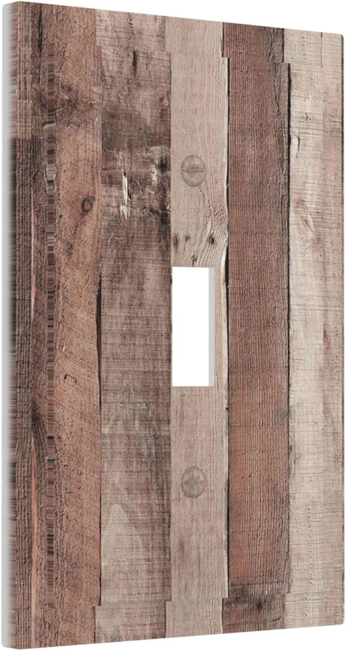 Decorative Light Switch Cover Retro Wood Brown Farmhouse Barn Wooden 1 Gang Single Toggle Device Electrical Faceplate Switchplates Decorator Outlet Wall Plate for Farmhouse Cabin Decor