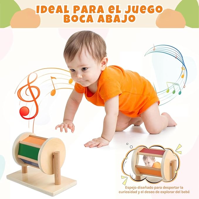 Montessori Baby Toys Play Kit - Montessori Mirror, Peekaboo, Knob Puzzle, Medium Spinning Drum - For 6-12 Months Toddlers