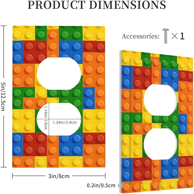 Building Blocks Theme Colored Bricks Print Outlet Covers 1 Gang Duplex Light Switch Cover Decorative Switch Plates Electrical Receptacle Faceplate Wall Plate for Room Office Home Decor