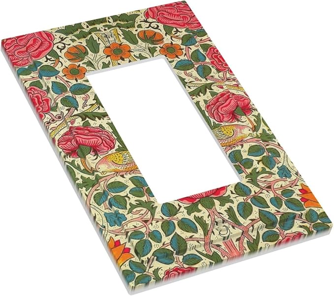 William Morris Roses Floral Single Light Switch Cover Plate VintageTulip Flower Plant Bird 1 Gang Rocker Outlet Covers Switchplate Decorative Electrical Faceplates for Bedroom Kitchen Décor