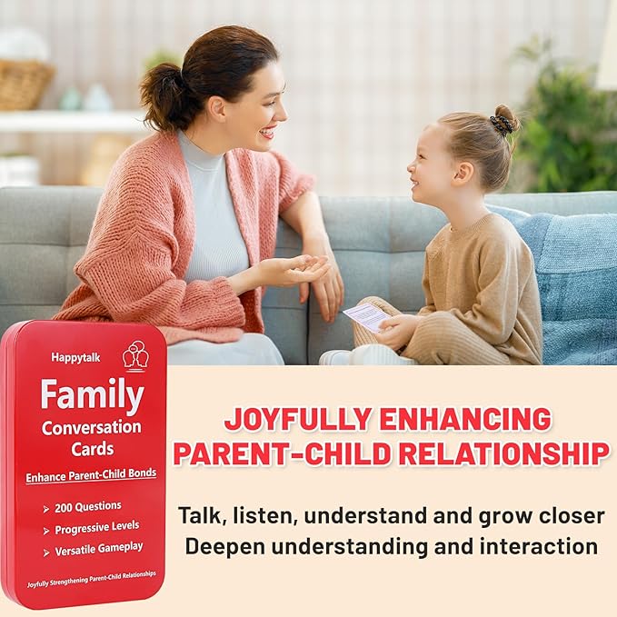 Happytalk Conversation Cards for Kids - 200 Engaging Questions for Family Game Night, Road Trips & Therapy Games, Perfect for Quality Family Time & Fun Conversations
