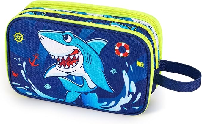 Shark Toiletry Bag - Kids Toiletry Bag for Boys Christmas Birthday Gift Camping Travel Toiletry Case Toiletries Makeup Cosmetic Pouch Pink Water-resistant Wash Bag Dopp Kit with Mesh Pocket